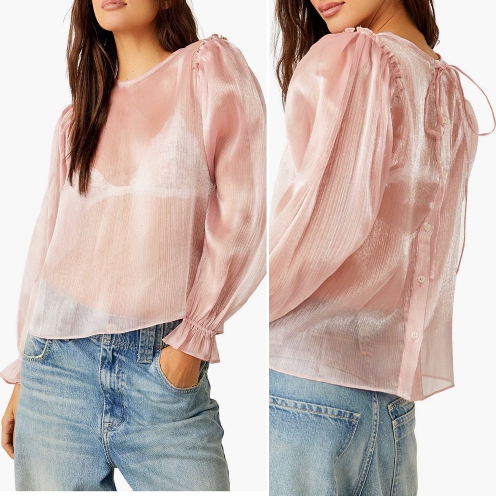 NWT Free People Freya Frost Top in Pale Pink, size XS